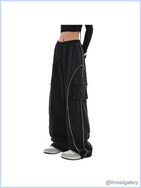 Y2K Parachute Track Pants Women Low Rise Baggy Wide Leg Cargo Pants
